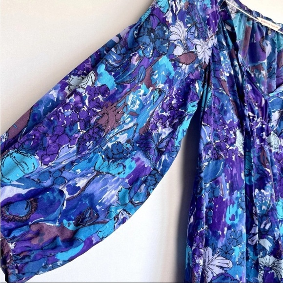 Rebecca Taylor Sz 6 Silk Top Blouse Abstract Floral Boho 3/4 Sleeve Peasant - Picture 9 of 16